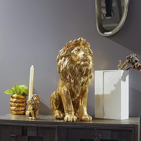 Gold Lion Statue Collectible Figurines – 20 Inch Gold Standing Lion Home Decor Lion Size Large Sculpture Lion Statue Gold Lion Decor Modern Home Decoration 20 x 9.5 x 19 Inch