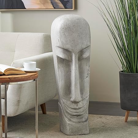 Deco 79 Resin Face Decorative Sculpture Tall Distressed Totem Home Decor Statue, Accent Figurine 1