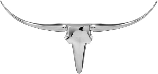 Modern Day Accents XL Tauro Xtra Long Horn Bust, Aluminum, Silver, Modern, Living Room, Home, Office, Décor, Glam, Wall Art, Bedroom, Animal, Accents, Wildlife, 47” x 4” x 26